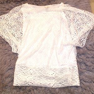 BRITTANY BLACK - Lacy Top with Built-In Camisole, White, Size Small